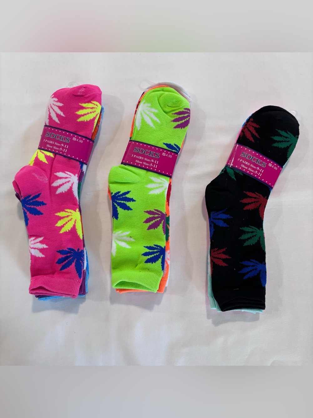 9 Pairs Women Girl Casual Hippie Leaf Cotton Crew Socks Neon Rave Size 9-11